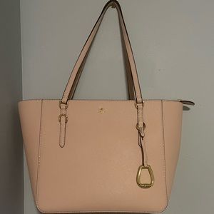 Ralph Lauren Saffiano Leather Shopper Tote In Blush Pink